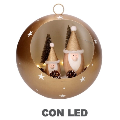 Palla Oro Metallo Natale Con Babbi E Led 22 H 18 Decorazione Albero
