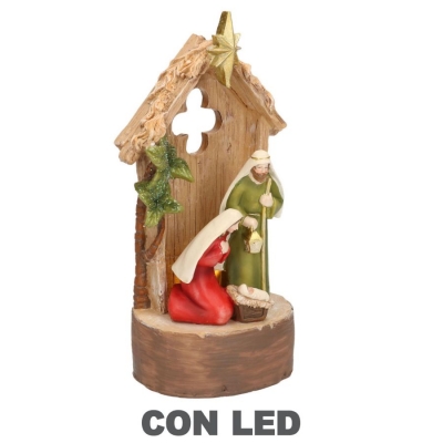 Natività Capanna Resina E Led 11 X 9 H. 22 Decorazione Natale