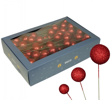 Sfere Glitter Stecco Mm 20/30/40 Pz 100 Decorazioni Natale