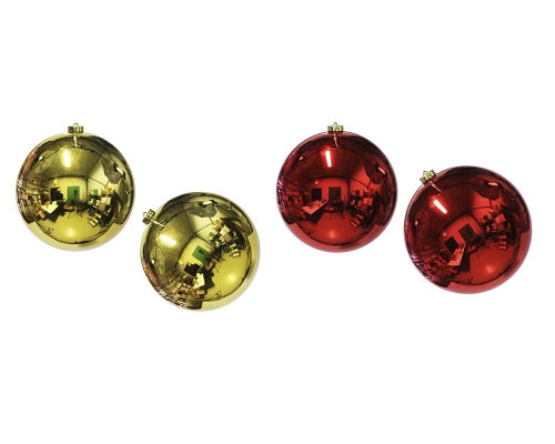 Palle Rosse/Oro Riflettenti Natale Decorazioni In Plastica Cm 15 Pz 2