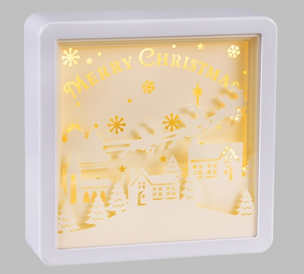 Quadro Paesaggio Papercut Luci 16x16 Addobbi Natale