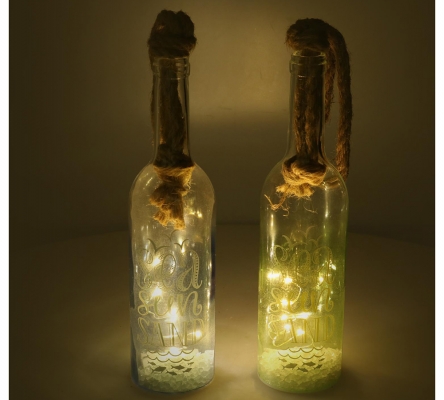 Bottiglia Led H 30 Sea Sun Sand Articolo Decorativo Mare
