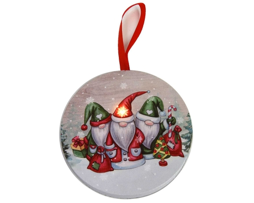 Addobbi Legno Led Babbo Natale Multicolor Tondo Cm D 12,7 H 1,8
