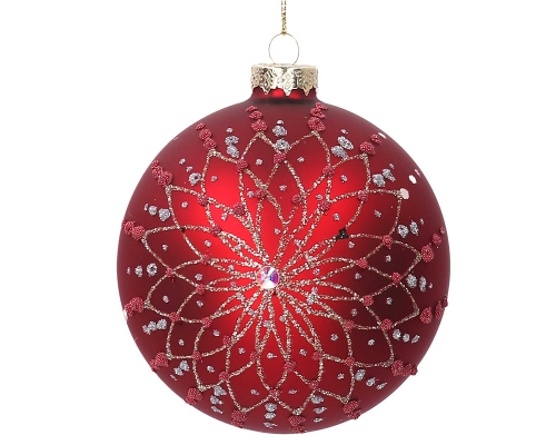 Sfera Vetro Fiore Glitter D 10 Decorazione Albero Natale