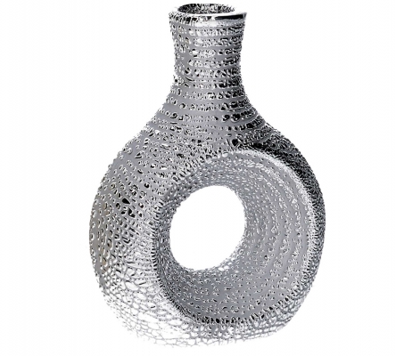 Vaso Palla Buco Ceramica Argento Piccolo Composizione Floreale