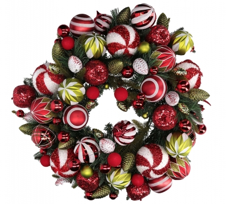 Corona Decorata Sfere Verde D 59 Addobbi Allestimento Natale