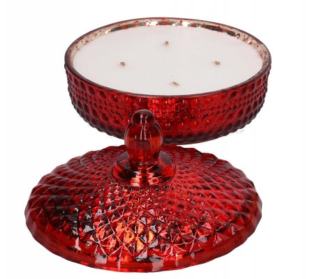 Candela Profumata Vaso Piatto Rosso Vetro Decorazione Addobbi Natale