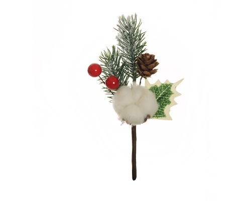 Pick Pino/bacche Cotone Pz 6 Decorazione Addobbo Natale