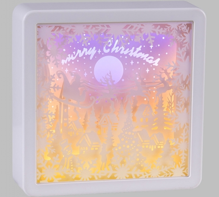 Quadro Paesaggio Papercut Luci 16x16 Addobbi Natale
