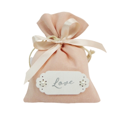 Bomboniera Matrimonio Nozze Sacchetto Rosa Targa Love