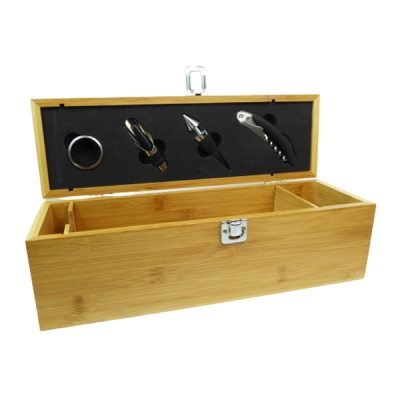 Cassetta Bambu 1 Bottiglia Set Vino Casa Cucina Utilita