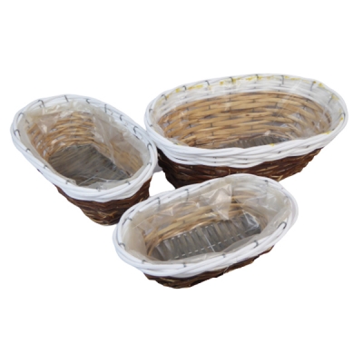 Cesto Naturale Bianco Ovale S/3 Decorazione Composizione Floreale