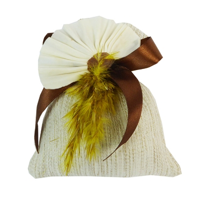 Bomboniere Matrimonio Nozze Sacchetto Ventaglio Pampas Naturale Striato