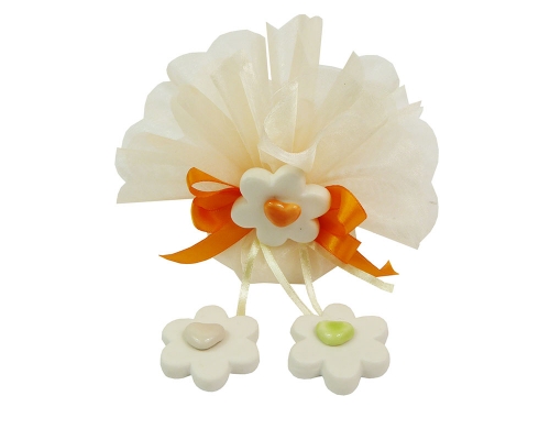 Bomboniera Battesimo Nascita Comunione Sacchetto Organza Fiore Resina Colorato