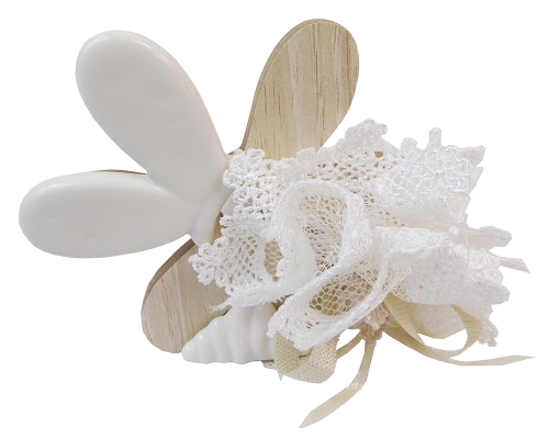 Bomboniere Matrimonio Fiore Legno Farfalla Ceramica Bianca 10x10 Cm