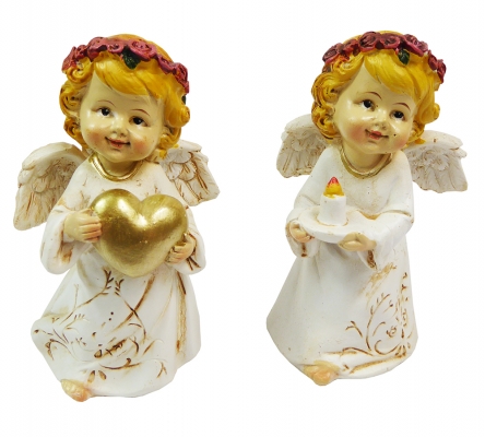 Angelo Cuore Candela Cm 10,5 Statuina Resina Decorazione Addobbi Natale
