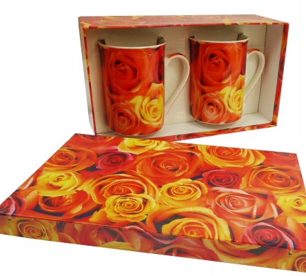Coppia Tazzine Scatola Festa Innamorati Regalo Rose
