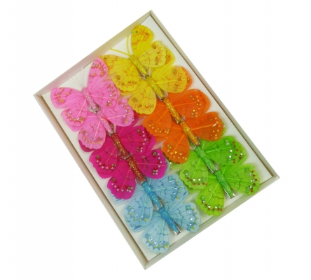 Farfalla Cm 8 Glitter Con Molletta Colori Misti Pz 12