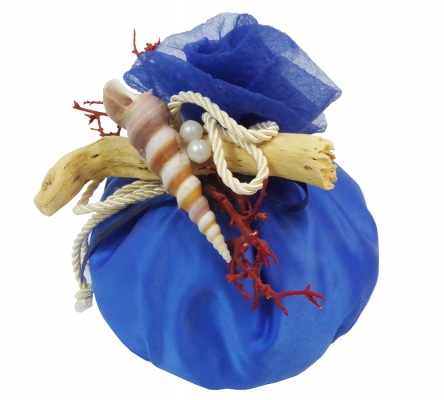 Bomboniere Matrimonio Linea Mare Saccotto Blu Conchiglia Corallo Legno
