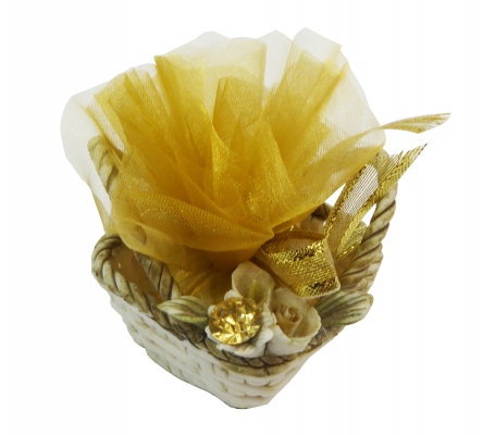 Bomboniere Matrimonio Nozze Oro Cesto Ceramica Sacchetto Strass