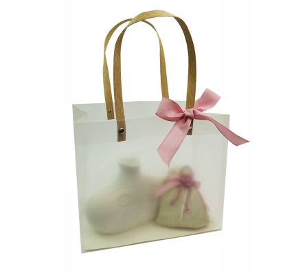 Set Bomboniere Testimoni Anniversario Vaso Basso Viso Femminile Confezione Sacchetto