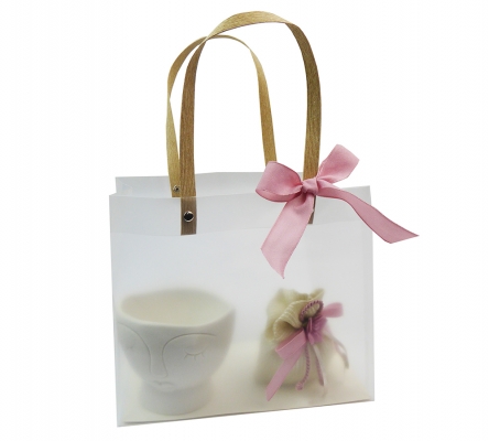 Set Bomboniere Testimoni Anniversario Vaso Ciotola Viso Femminile Confezione Sacchetto