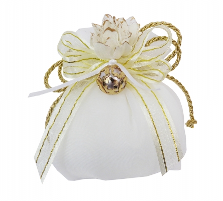 Bomboniere Matrimonio Nozze Oro Sacchetto Fiore Sfera Perla Dorata