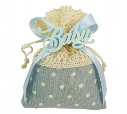 Bomboniere Battesimo Nascita Bimbo Sacchetto Celeste Scritta Baby