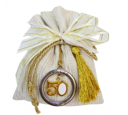 Bomboniere Matrimonio Nozze Oro 50esimo Sacchetto Portachiavi 50 Nappina