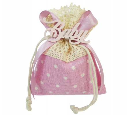 Bomboniere Battesimo Nascita Bimba Sacchetto Rosa Scritta Baby