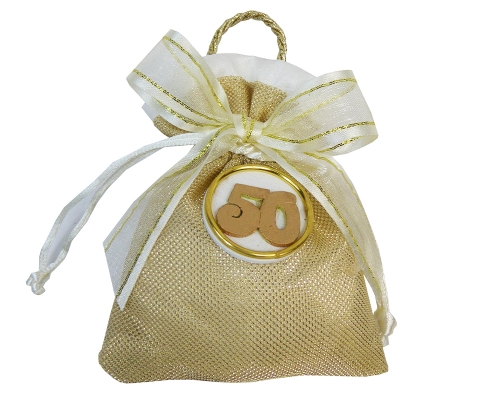 Bomboniere Matrimonio Nozze Oro Sacchetto Tag Legno 50