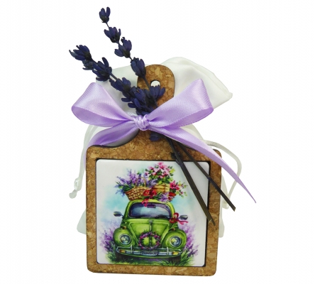 Bomboniere Matrimonio Anniversario Tagliere Sughero Lavanda Calamita Macchina Sacchetto Stabilizzata