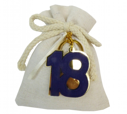 Bomboniere Diciottesimo Compleanno Sacchetto Cotone Applicazione Numero 18 Legno Plexy