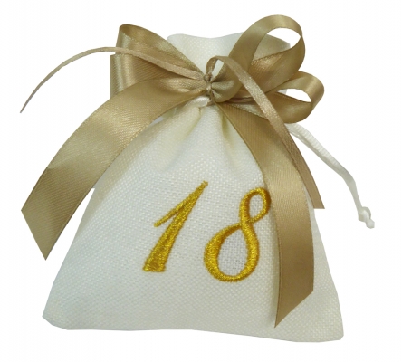 Bomboniere Diciottesimo Compleanno Sacchetto Cotone 18 Tramato Oro