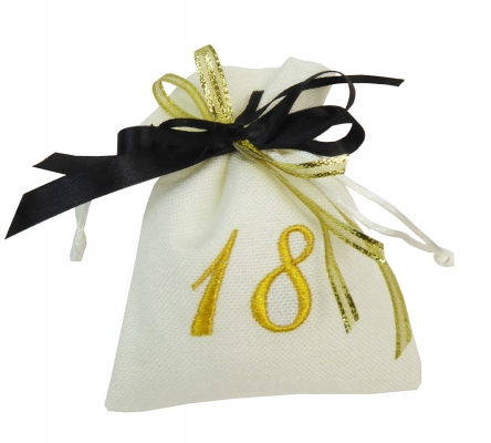 Bomboniere Diciottesimo Compleanno Sacchetto Cotone 18 Tramato Oro Black