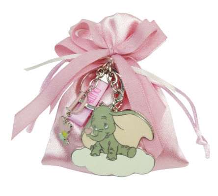 Bomboniere Battesimo Nascita Sacchetto Raso Rosa Dumbo Disney Originale
