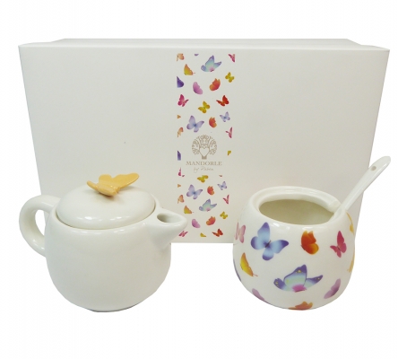 Set Farfalla Cm 13,8 Teiera Caffettiera Cucchiaino Decorazione Bomboniere Fai Da Te