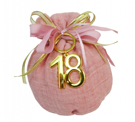 Bomboniere Compleanno Diciottesimo Saccotto Rosa Portachiavi 18 Oro