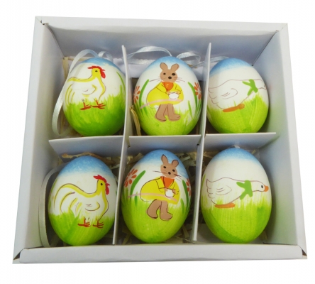 Uova Bianche Disegnato Pz 6 Da Appendere Decorazioni Primavera Pasqua