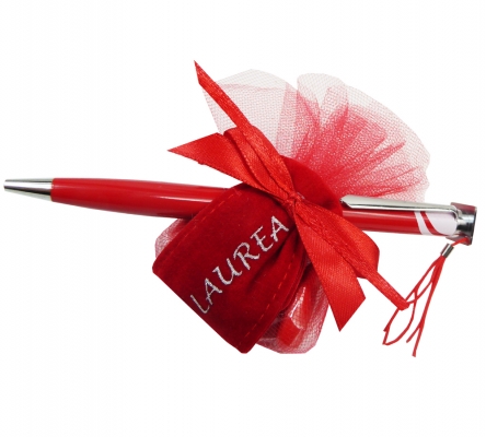 Bomboniere Laurea Sacchetto Tulle Penna Rosso