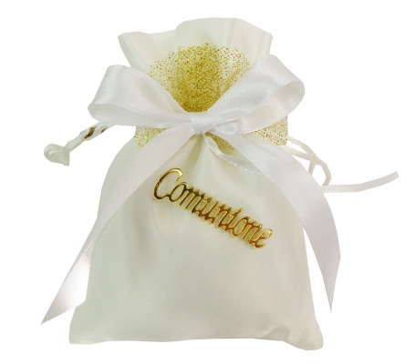 Bomboniere Sacchetto Raso Bianco Comunione Applicazione Scritta Comunione