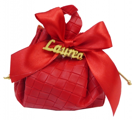 Bomboniere Saccotto Rosso Ecopelle Laurea Applicazione Scritta