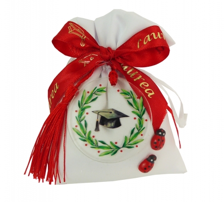 Bomboniere Laurea Sacchetto Tag Tocco Alloro Coccinelle