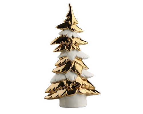Albero Ceramica Bianco Oro Cm 27 Decorazione Composizione Addobbi Natale