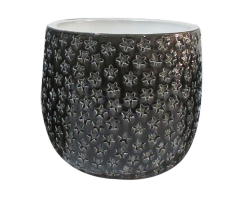 Vaso Stelle Nero D 12 H 11 Decorazione Composizione Floreale