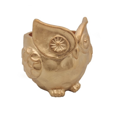 Vaso Gufo Oro 15x15x14 Saggezza Composizione Floreale