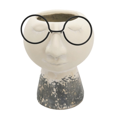 Vaso Testa Occhiali D 15 H. 20 Art Deco Composizione Floreale