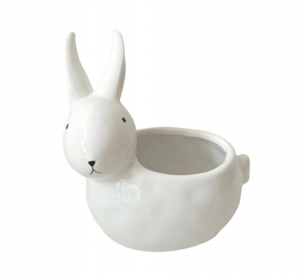 Vaso Coniglio Ceramica Bianca Decorazioni Composizione Floreale Pasqua