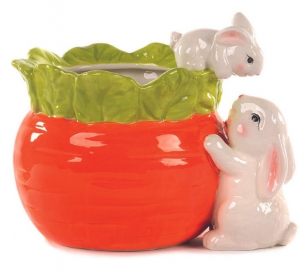 Vaso Carota Coniglietti 19x15x17 Decorazioni Composizione Floreale Addobbi Primavera Pasqua