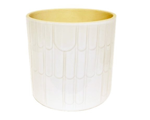 Vaso Ceramica Righe Bianche D 13,5 H 12,8 Decorazione Composizione Floreale